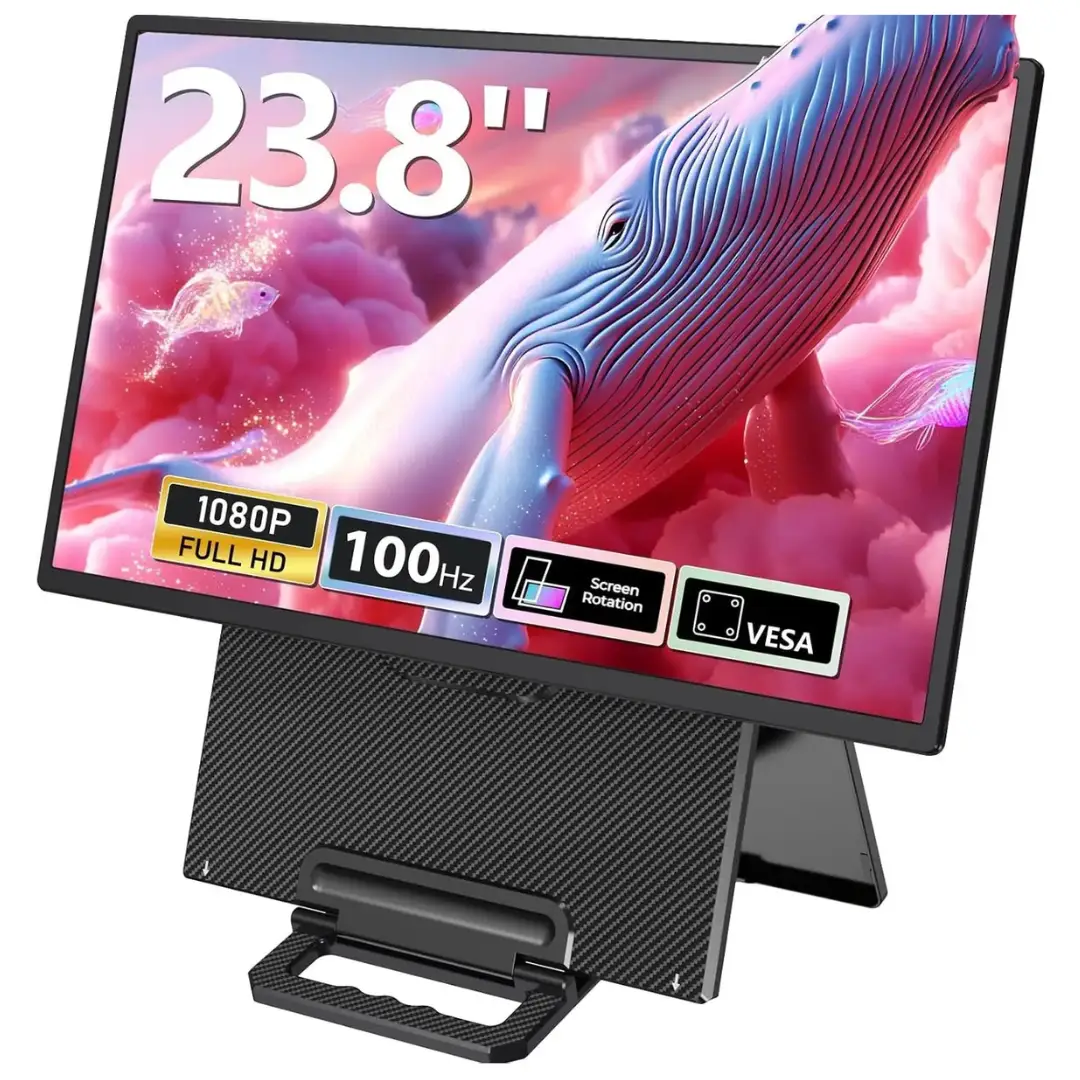V2COM D1 QHD 23.8″ Portable Monitor, 2560×1440 IPS Display, 60Hz, USB-C & HDMI, HDR, Dual Speakers, Slim Aluminum Body, Eye Care