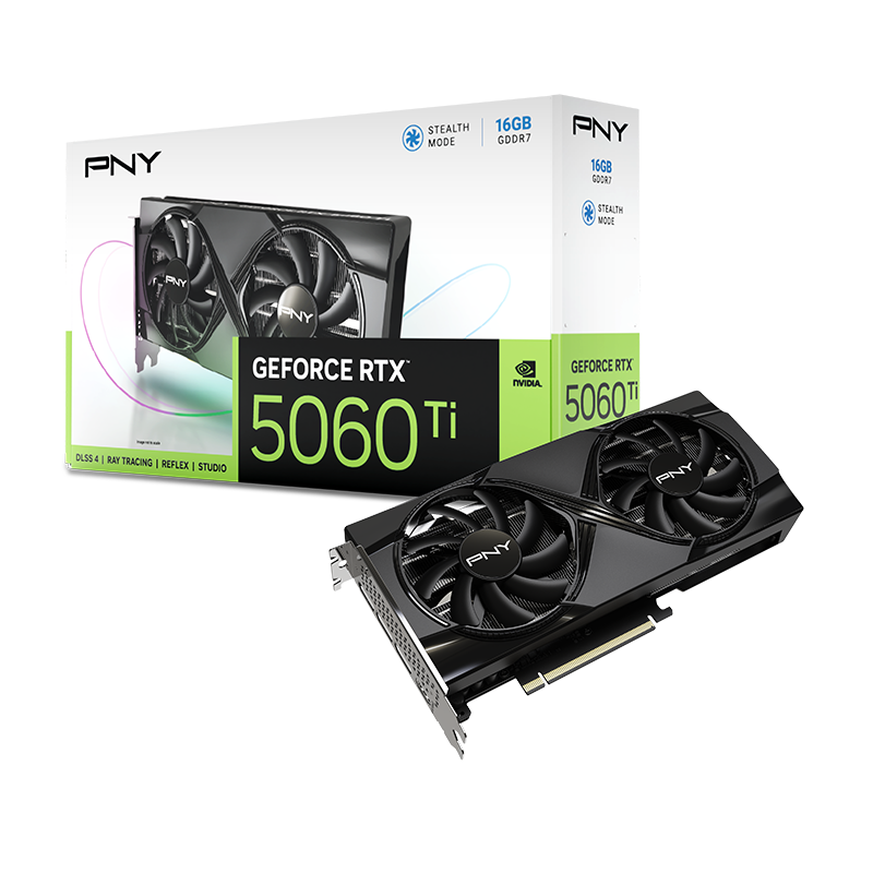 PNY GeForce RTX 5060 Ti 16GB Dual Fan 16GB DDR7 Graphics Card GPU, 4608 CUDA Cores, Blackwell Architecture | VCG5060T16DFXPB1