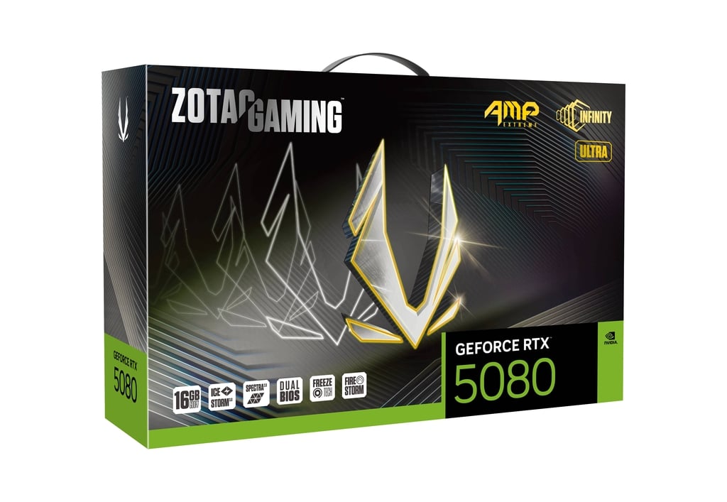 ZOTAC GAMING GeForce RTX 5080 AMP Extreme INFINITY ULTRA Graphic card, 16GB GDDR7, 256-bit 30 Gbps, 10752 CUDA cores, 2730 MHz Engine Clock, NVIDIA Blackwell architecture and DLSS 4 | ZT-B50800BU-10P
