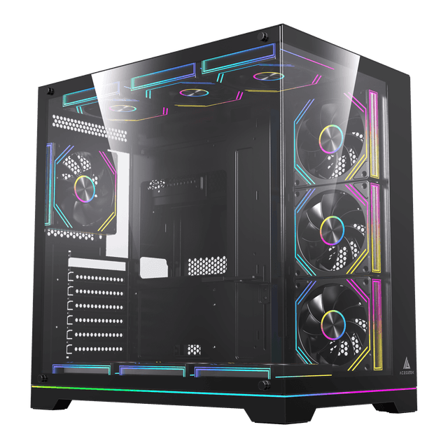 Acegeek Mercury R425X Black RGB Mid Tower Case, 7x Pre-installed RGB Fans, ATX, M-ATX, ITX Motherboard Supports, 360mm Radiator Support, 410mm Max GPU Clearance