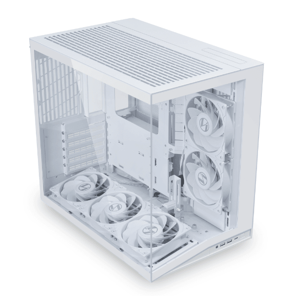 Lian Li O11D mini V2 Flow white Computer Case, 5x Pre-Installed Reverse Blade Fans, Supports ATX, M-ATX, Mini-ITX, and ATX Back-Connect motherboards, Adjustable Vertical GPU Bracket, Supports up to 360mm top radiator, Supports 9 x 120mm fans | O11DMIV2FW