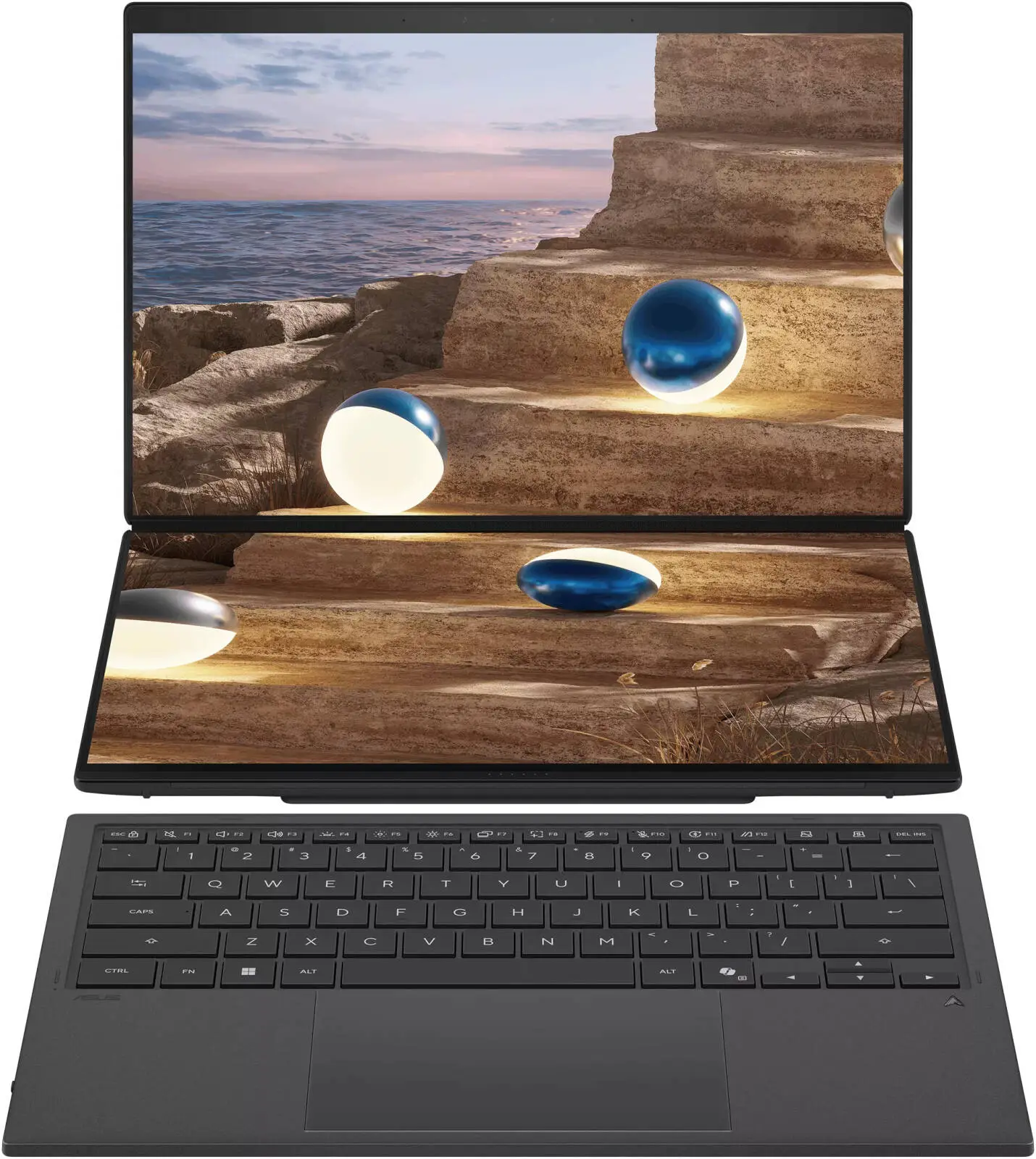 ASUS Zenbook DUO UX8407AA Copilot+ Laptop, 14" 3K OLED 144Hz Touch Display, Intel Core Ultra X9 388H, 32GB RAM, 2TB SSD, Intel Arc Graphics, English-Arabic K/B, Win11, Moher Gray | UX8407AA-SN066W