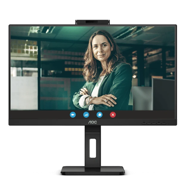AOC 24P3QW 23.8” flat-screen IPS monitor, Full HD (1920 x 1080), Windows Hello certified webcam, Adaptive Sync, 75Hz Refresh Rate, Flicker Free, Built-in speakers,
