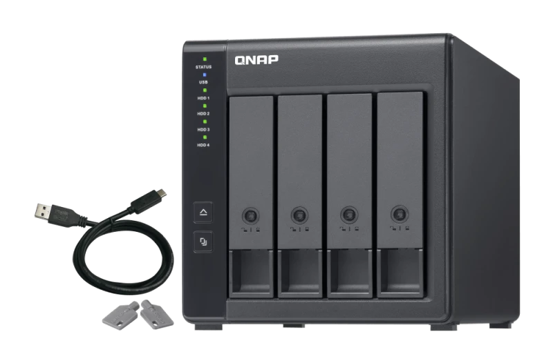 QNAP TR-004 4 Bay USB Type-C Direct Attached Storage with Hardware Raid Enclosure, Supports Up to 4 SATA Drives, 65W, 100-240V, 18.1 dbA Sound Level, 4 x 2.5 / 3.5 Inch SATA 3Gb/s | TR-004