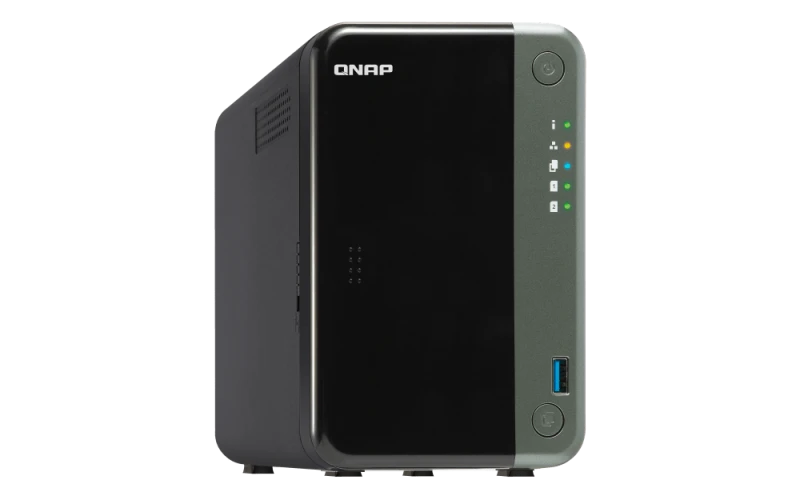 QNAP TS-253D-4G 2 Bay NAS for Professionals - Intel® Celeron® J4125 CPU and Two 2.5GbE Ports, 3.5"/2.5" SATA HDD & 2.5" SATA SSD Drive Compatible, Black/Green | TS-253D-4G