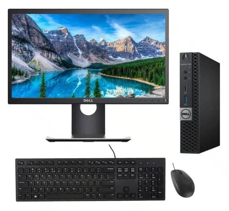Used Dell OptiPlex 7050 Micro Desktop, Intel Core i5 6th Gen, 8GB RAM, 256GB SSD, Windows 10 Pro, 22" LED Monitor, Keyboard & Mouse Bundle