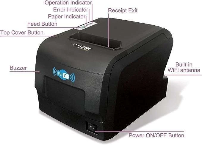 OSCAR POS88W Wireless Thermal Receipt Printer, 80mm, WiFi + USB + Ethernet, Auto-Cutter, High-Speed POS Printing, Black | POS88W