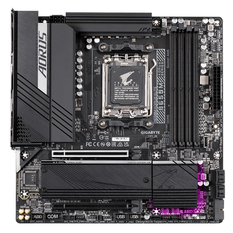 Gigabyte B650M AORUS ELITE Motherboard, AMD AM5 Socket, DDR5 192GB, PCIe 4.0, 2x M.2, USB 3.2 Gen 2, Micro-ATX, AMD B650 Chipset