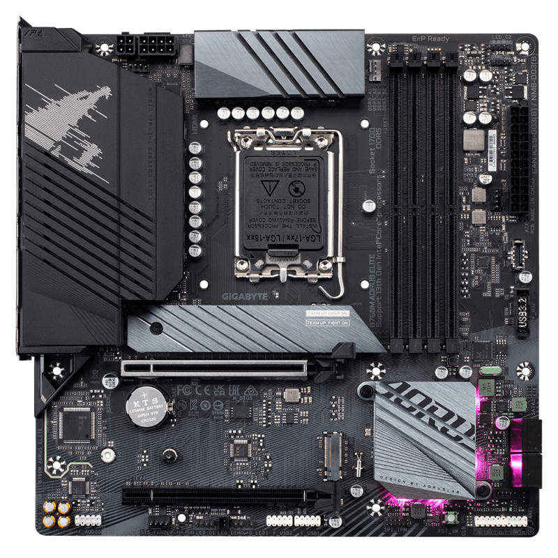 GIGABYTE B760M AORUS ELITE AX LGA 1700 DDR5 Micro‑ATX Motherboard – Twin 12+1+1 VRM, PCIe 4.0, Dual M.2, Wi‑Fi 6E, 2.5GbE LAN
