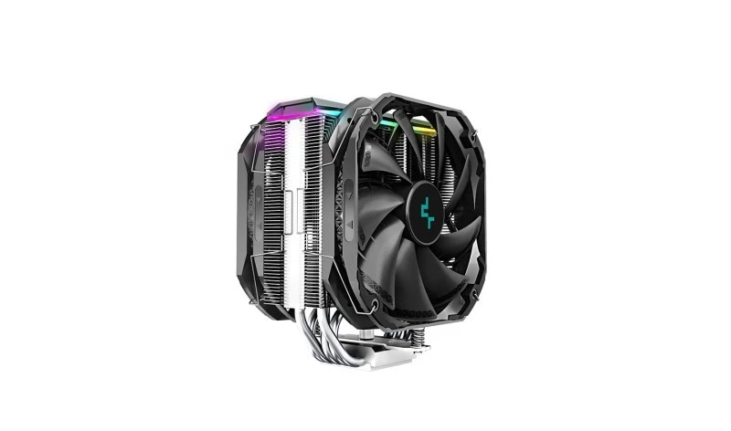 DeepCool AS500 PLUS CPU Cooler, 5 Copper Heat-Pipes, Dual 140mm FDB Fans, ARGB, Black