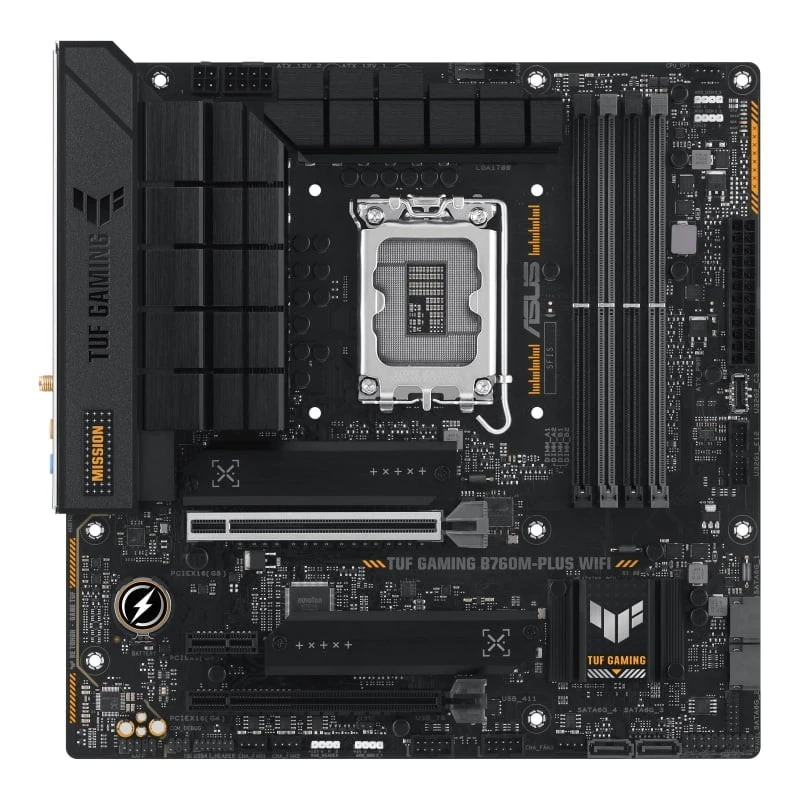 ASUS TUF GAMING B760M-PLUS WIFI Motherboard, Intel LGA1700, B760 Chipset, DDR5, PCIe 5.0, Wi-Fi 6, 2x M.2, 2.5Gb LAN, USB-C, mATX