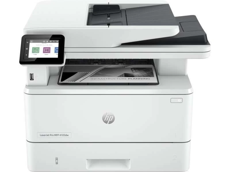 HP LaserJet Pro MFP 4103dw Monochrome A4 Laser Printer, Print/Copy/Scan, 40 ppm, 1200x1200 DPI, Duplex, Wi-Fi, Ethernet, Compact Design