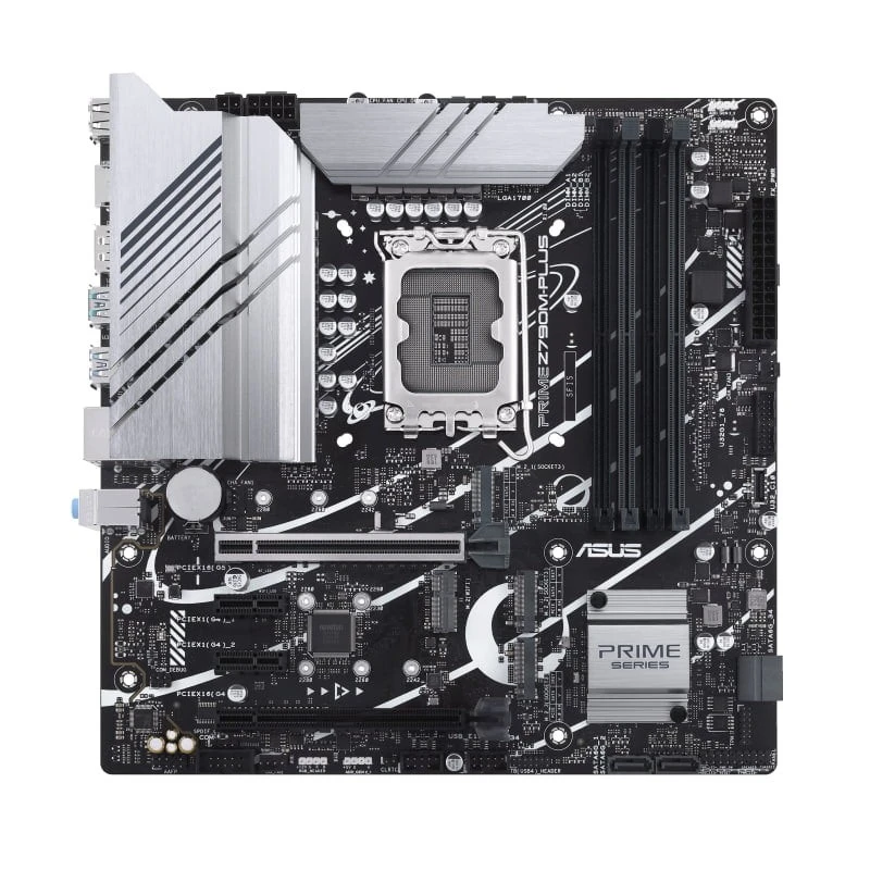 Asus PRIME Z790M-PLUS Motherboard, Intel LGA1700 Socket, 4 x DDR5 DIMM up to 192GB, PCIe 5.0, M.2, USB 3.2 Gen 2, Intel Z790 Chipset, Micro-ATX