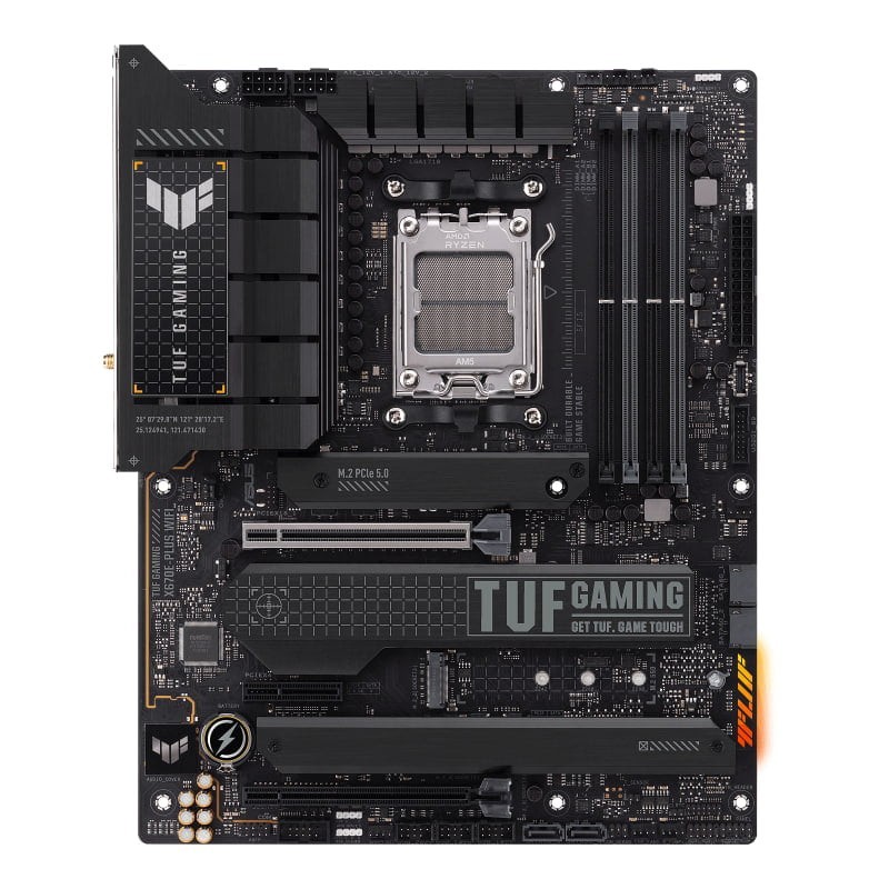 ASUS TUF GAMING X670E-PLUS WIFI Motherboard, AMD X670E Chipset, AM5 Socket, DDR5 128GB, PCIe 5.0, 4x M.2, Wi-Fi 6E, 10Gb Ethernet, HDMI, DP