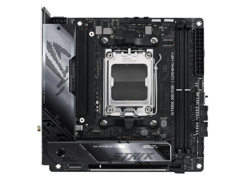 ASUS ROG STRIX X670E-I GAMING WIFI Motherboard, AMD AM5, DDR5 64GB, PCIe 5.0, 2x M.2, Wi-Fi 6E, Mini-ITX, X670E Chipset